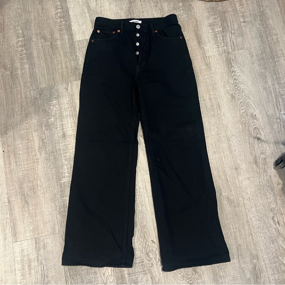 Re/Done Black Wide Leg Jeans - Picture 1 of 6
